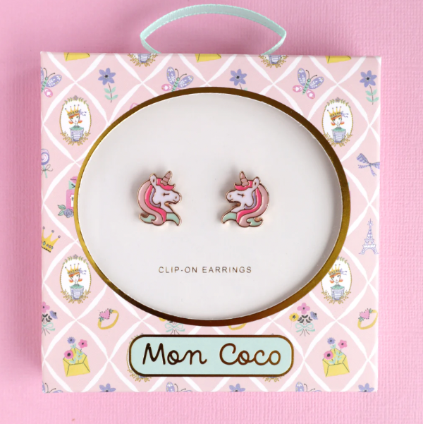 MON COCO Unicorn Shimmer Clip-On Earrings boxed
