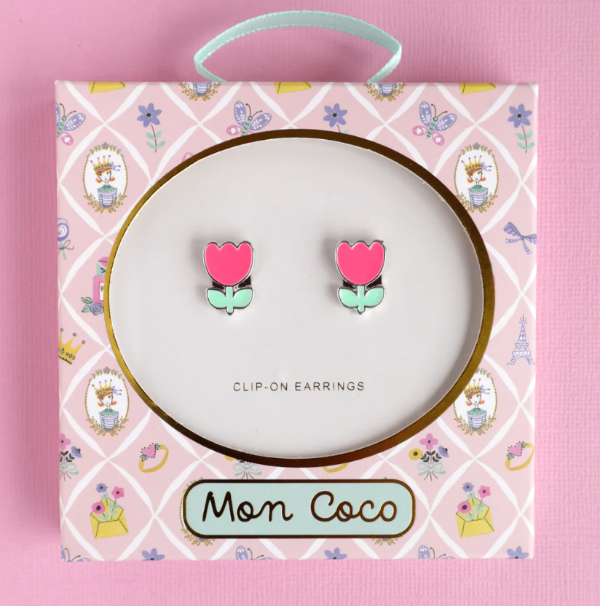 MON COCO Tulip Clip-On Earrings packaged