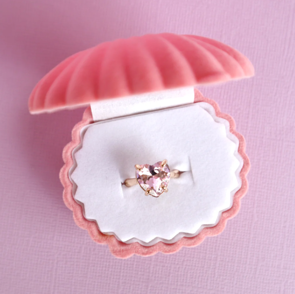 LAUREN HINKLEY Crystal Heart Ring in Pink Shell Box