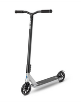Black and silver scooter on a white background