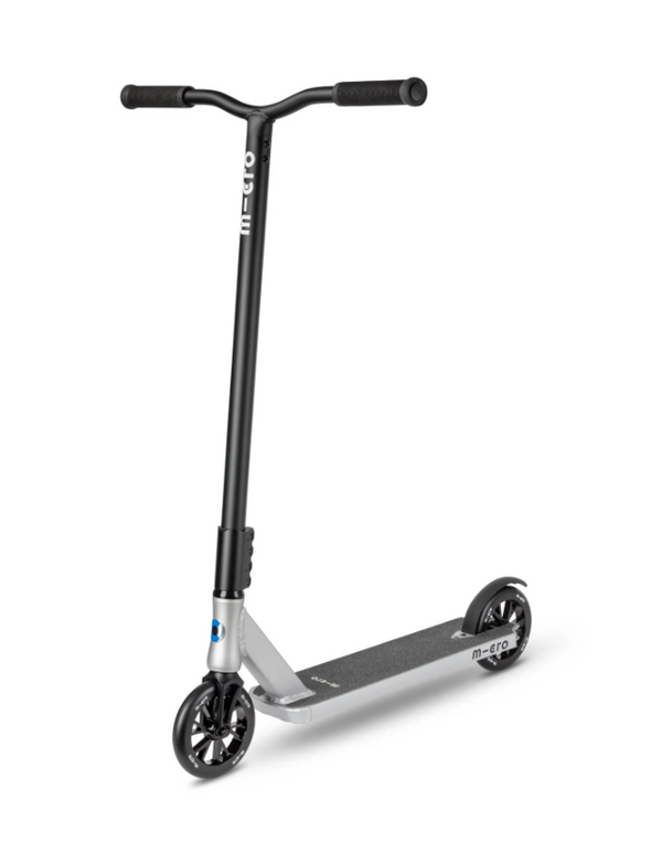 Black and silver scooter on a white background