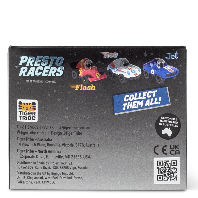 TIGER TRIBE Presto Racers - Jet (blue) back of packaging