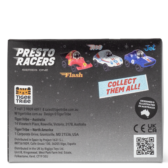 TIGER TRIBE Presto Racers - Ace (white) back of packaging