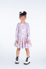 Girl wearing ROCK YOUR BABY Dreamscapes Waisted Dress