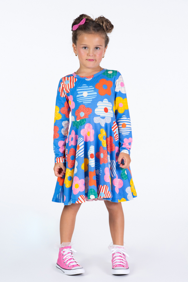 Girl wearing ROCK YOUR BABY Happy Flowers Waisted Dress