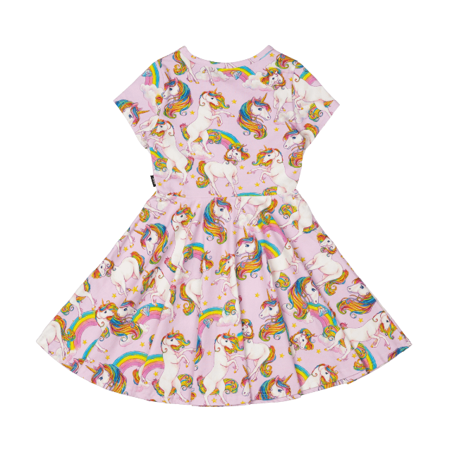 ROCK YOUR BABY Unicorn Rainbow Waisted Dress BACK VIEW
