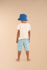 Child wearing ROCK YOUR BABY Blue Wash Shorts back view