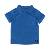 ROCK YOUR BABY Blue Terry Towelling Polo T-Shirt