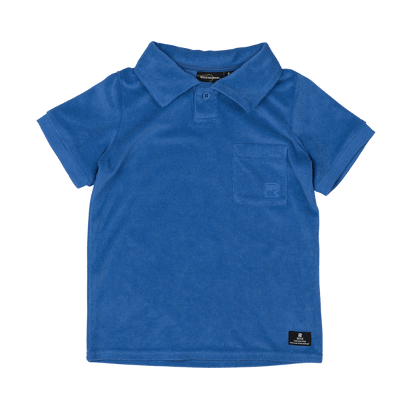 ROCK YOUR BABY Blue Terry Towelling Polo T-Shirt