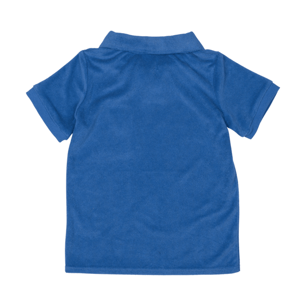 ROCK YOUR BABY Blue Terry Towelling Polo T-Shirt back view