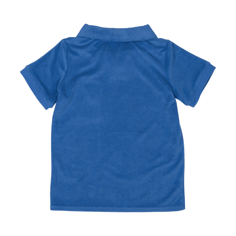ROCK YOUR BABY Blue Terry Towelling Polo T-Shirt back view