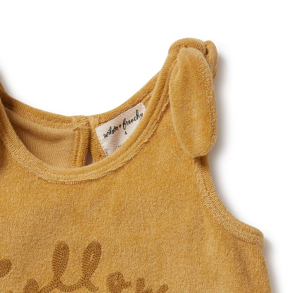WILSON + FRENCHY Organic Terry Tie Singlet - Follow the Sun detail view of shoulder tie