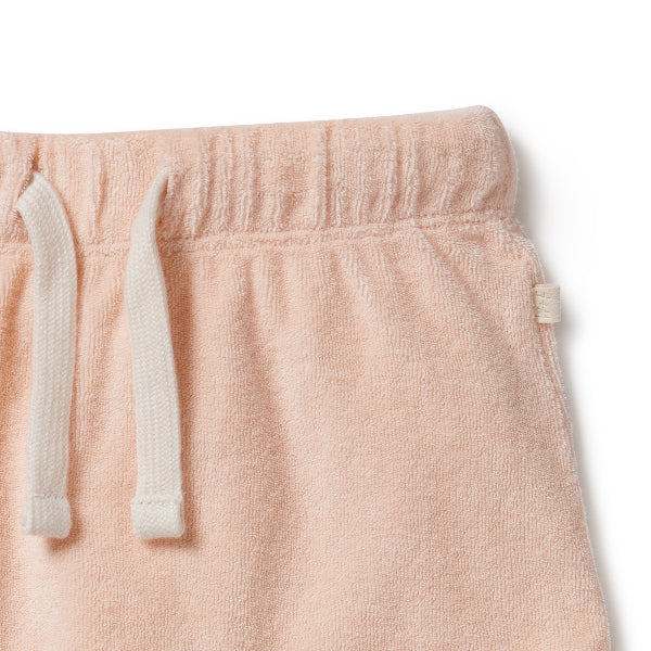 WILSON + FRENCHY Organic Terry Short - Antique Pink detail view of tie front waistband