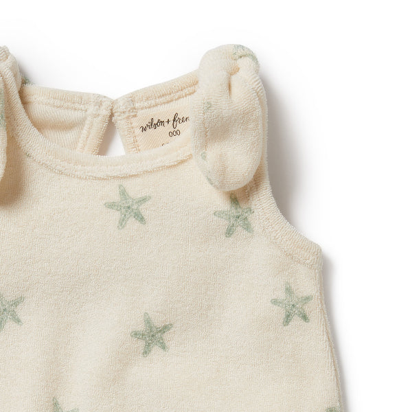 WILSON + FRENCHY Organic Terry Tie Playsuit - Tiny Starfish shoulder knot tie