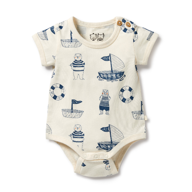 WILSON & FRENCHY Nautical Bear Organic Bodysuit