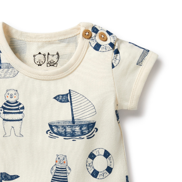 Detail neck opening of WILSON & FRENCHY Nautical Bear Organic Bodysuit