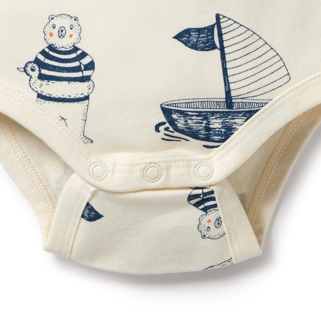 Crotch opening WILSON & FRENCHY Nautical Bear Organic Bodysuit