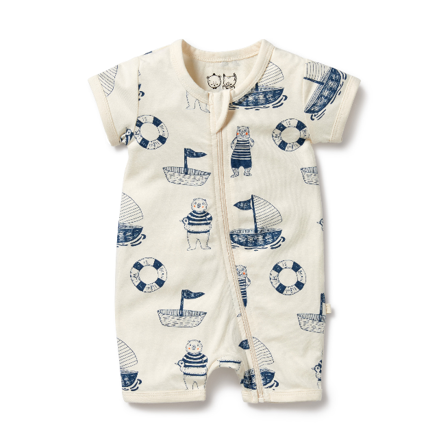 WILSON & FRENCHY Nautical Bear Organic Boyleg Zipsuit