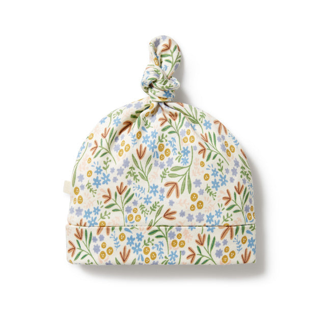 Back view WILSON + FRENCHY Tinker Floral Organic Knot Hat