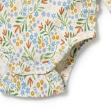 Detail view of snap closures WILSON + FRENCHY Tinker Floral Organic Bodysuit