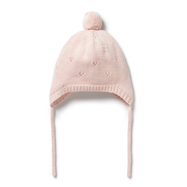 WILSON + FRENCHY Pink Knitted Pointelle Bonnet