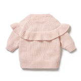 Back view of WILSON + FRENCHY Pink Knitted Ruffle Jumper