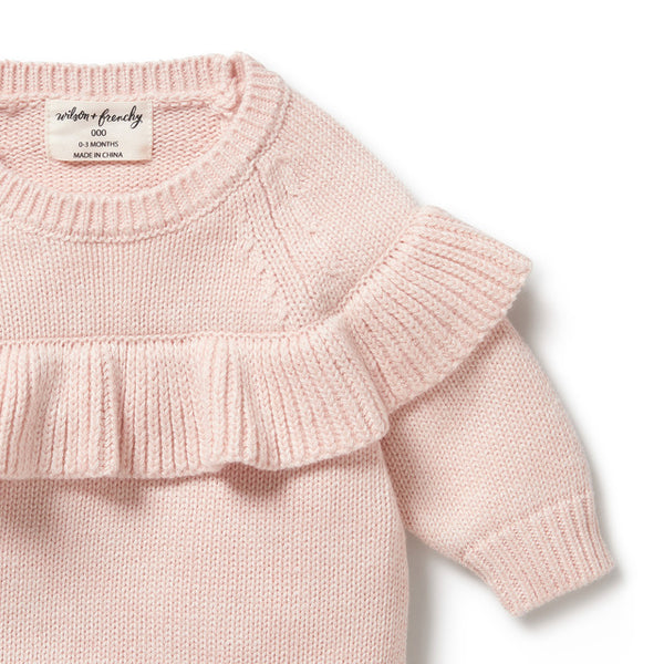 Detail view of ruffle WILSON + FRENCHY Pink Knitted Ruffle Jumper
