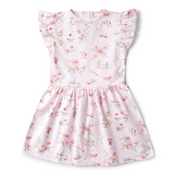 Floral dress with ruffled sleeves on a white background