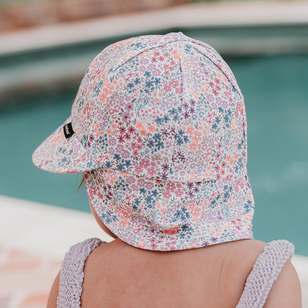 Back view of baby wearing BEDHEAD HATS Legionnaire Flap Beach Hat - Blossom