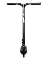 Black scooter with 'micro' branding on a white background