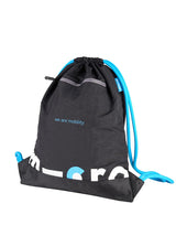 Black drawstring bag with blue accents and 'we are mobility' text on a white background
