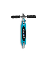 Blue scooter with black handlebar on a white background