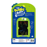 Doodle board dinosaur packaging with green and blue design