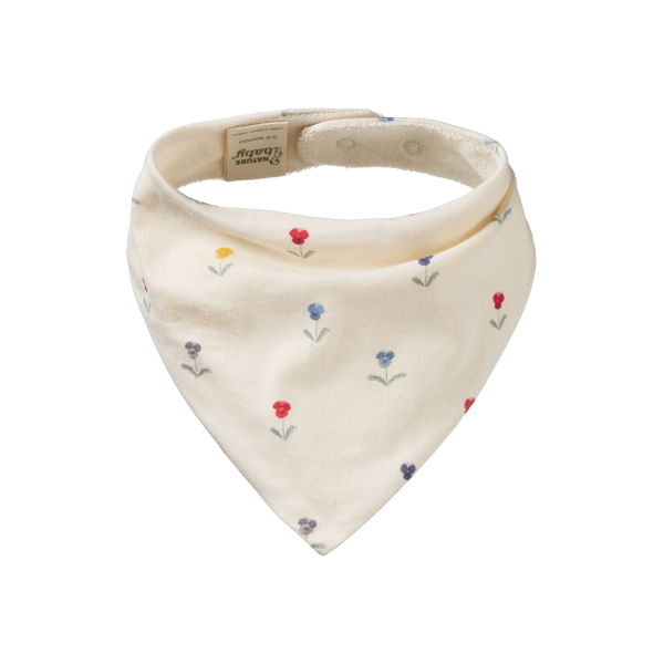 Baby bib with floral pattern on a white background