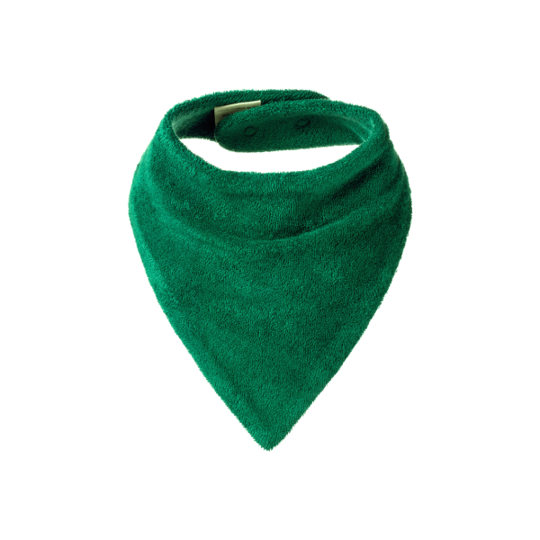 Green baby triangle bib on a white background
