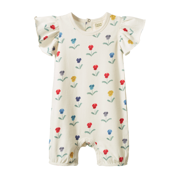 Baby romper with floral pattern on a white background