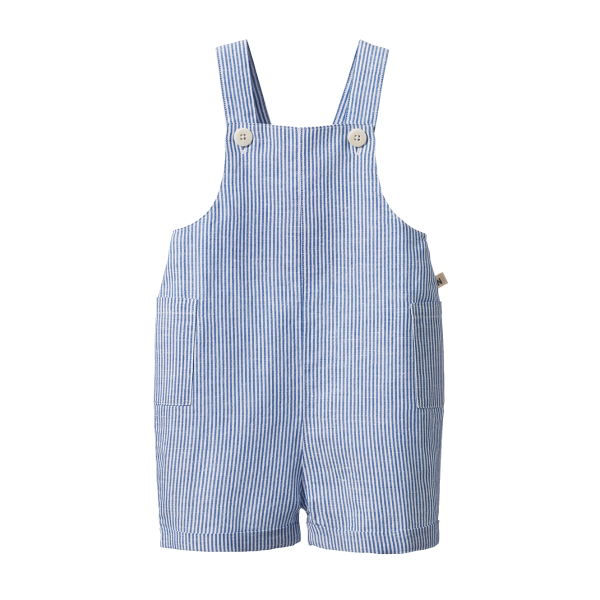 Blue and white striped overalls on a white background