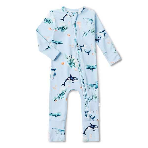 SNUGGLE HUNNY Blue Ocean Organic Snugglesuit Convertible Romper