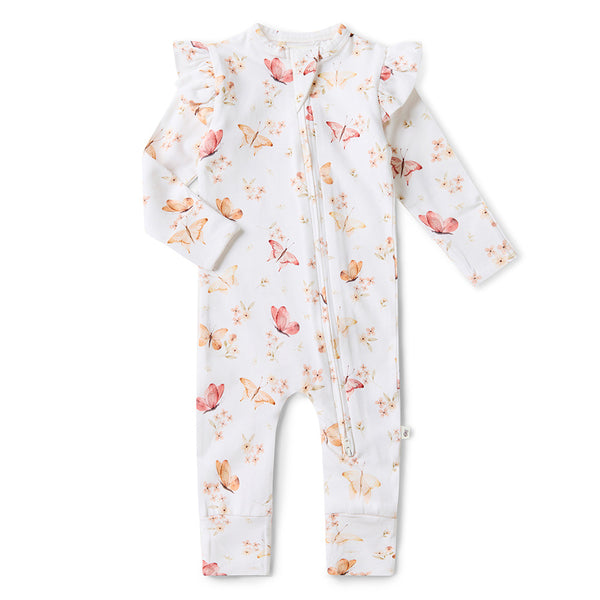 SNUGGLE HUNNY Butterfly Organic Snugglesuit Convertible Romper with Frill