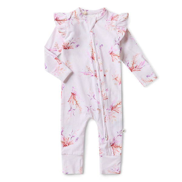 SNUGGLE HUNNY Coral Organic Snugglesuit Convertible Romper with Frill