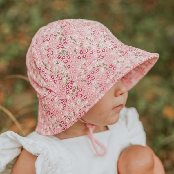 Side view of toddler wearing BEDHEAD HATS Toddler Bucket Sun Hat - Bridgette