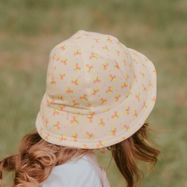 Back view of toddler wearing BEDHEAD HATS Toddler Bucket Sun Hat - Butterfly