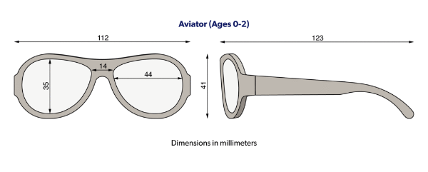 Babiators Aviators Sunglasses size chart 0-2 years