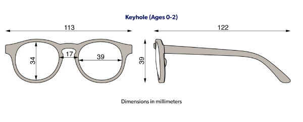 Babiators Keyhole Sunglasses size chart 0-2 years 
