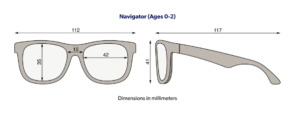 Babiators Navigators Sunglasses size chart 0-2 years