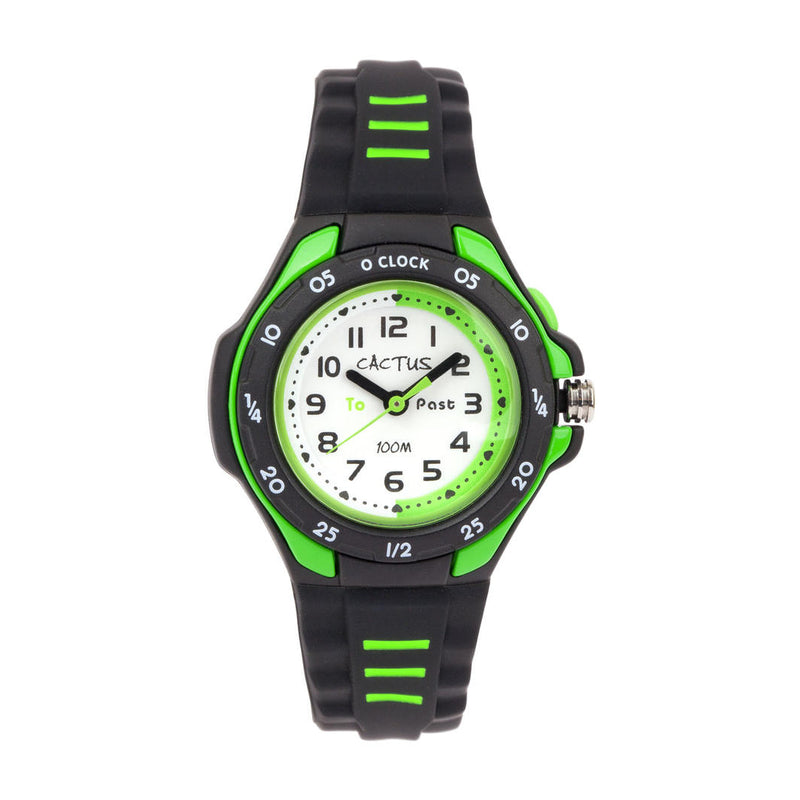 Black Kids Waterproof Watch with green trim - Time Teacher