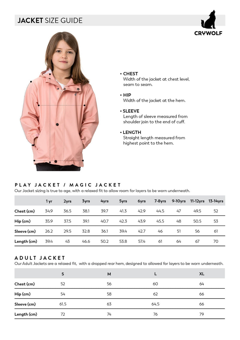 Crywolf Play Jacket Size Guide