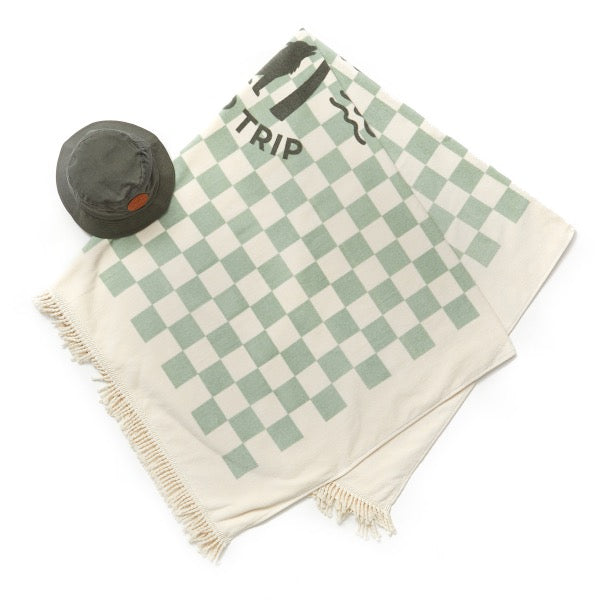 CRYWOLF Supersized Square Towel - Seagrass Checkered folded
