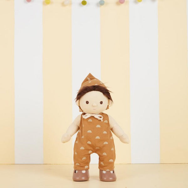 Peanut wearing the OLLI ELLA Dinkum Doll Cotton Rolo Romper Set