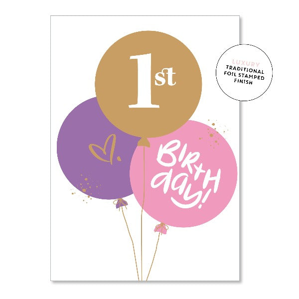 JUST SMITTEN CARDS 1st Birthday Balloon Pink